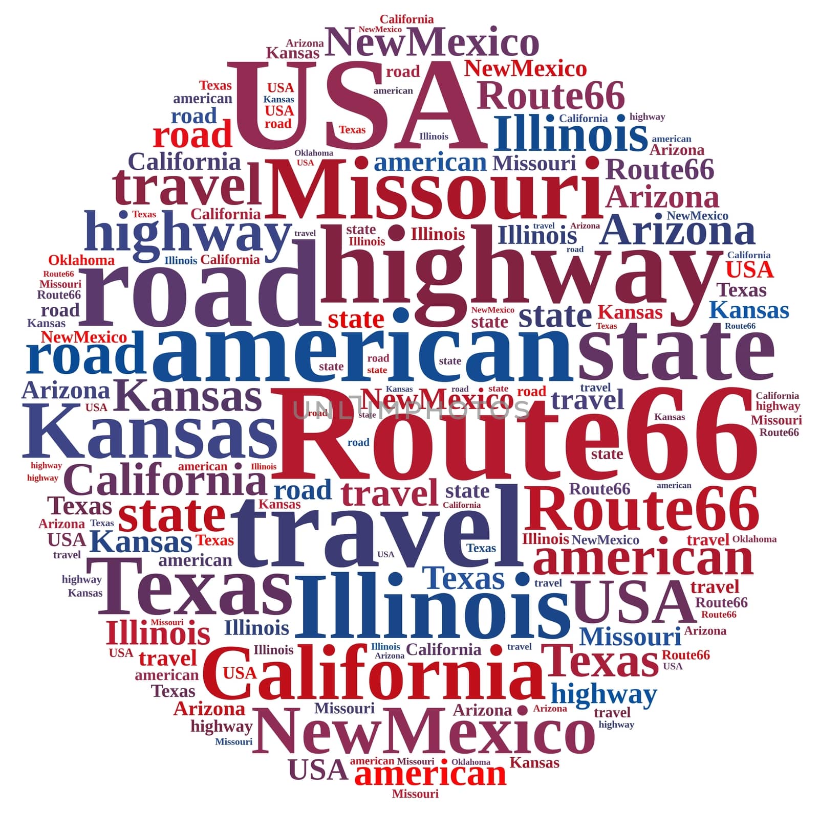 Illustration with word cloud on Route 66.