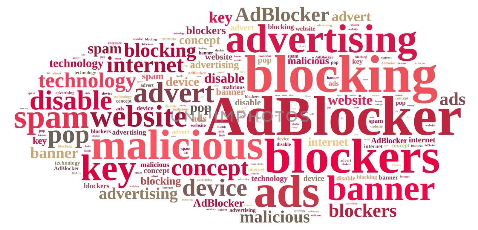 Illustration with word cloud on ad blockers.