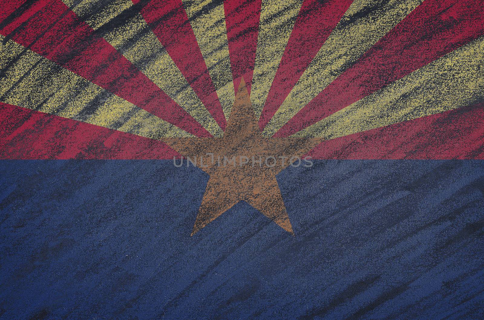 Close-up of national Arizona state flag painted with colored chalk on a blackboard.