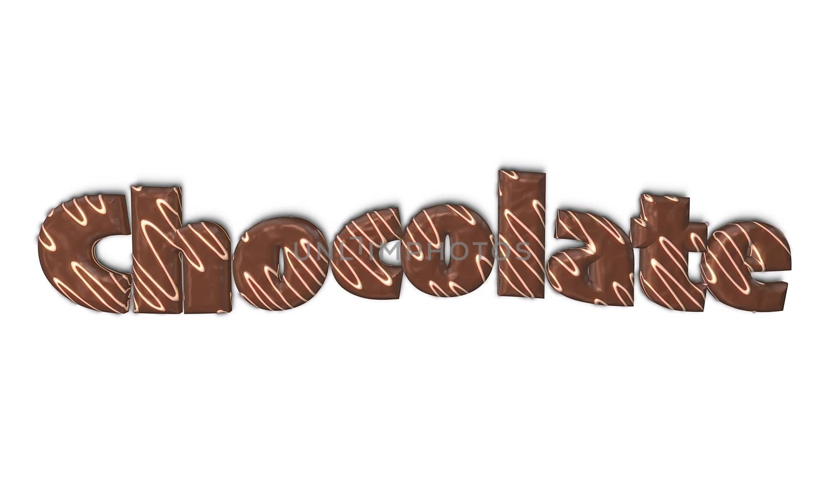 Letters of word chocolate covered with dark chocolate on white background.3D rendering