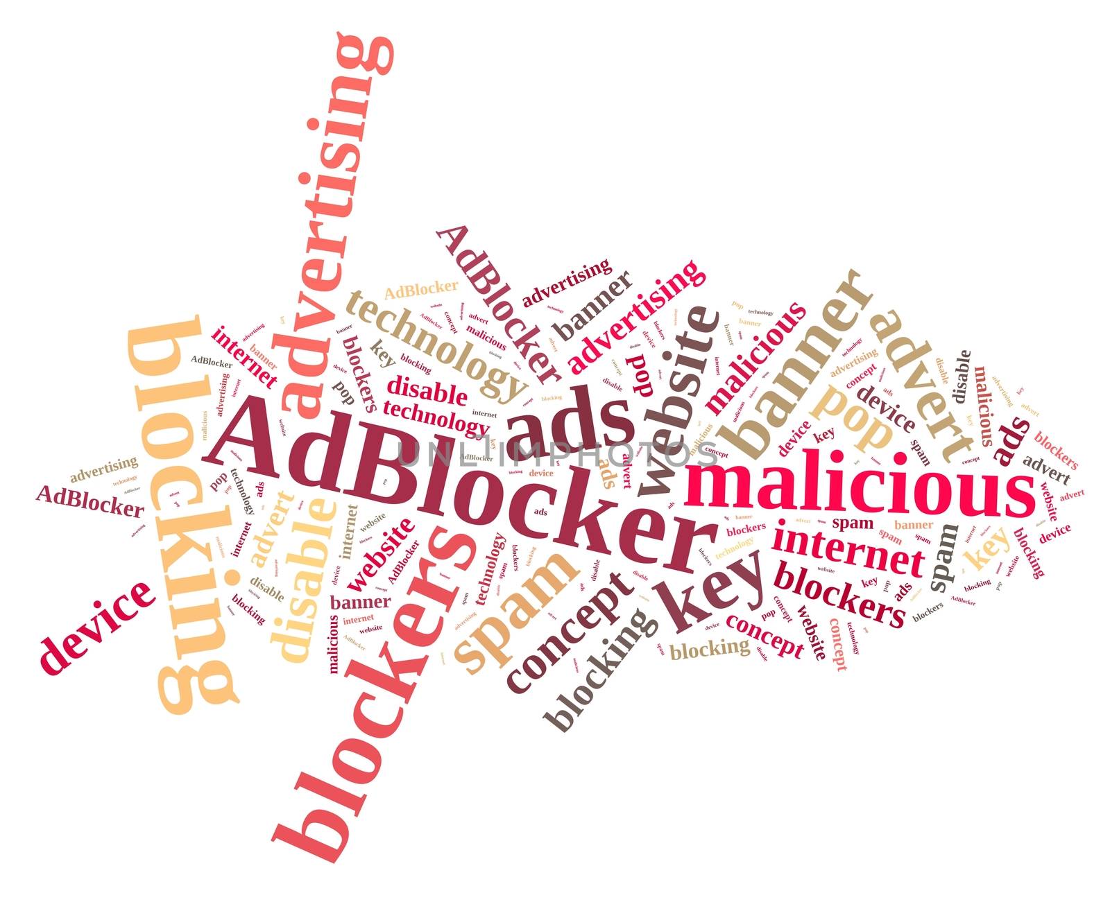 Illustration with word cloud on ad blockers.