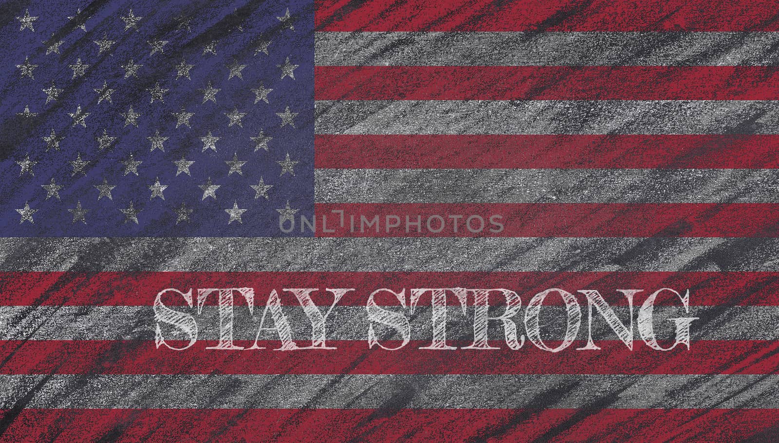 Patriotic inspirational positive quote about novel coronavirus covid-19 pandemic. Stay strong Usa.