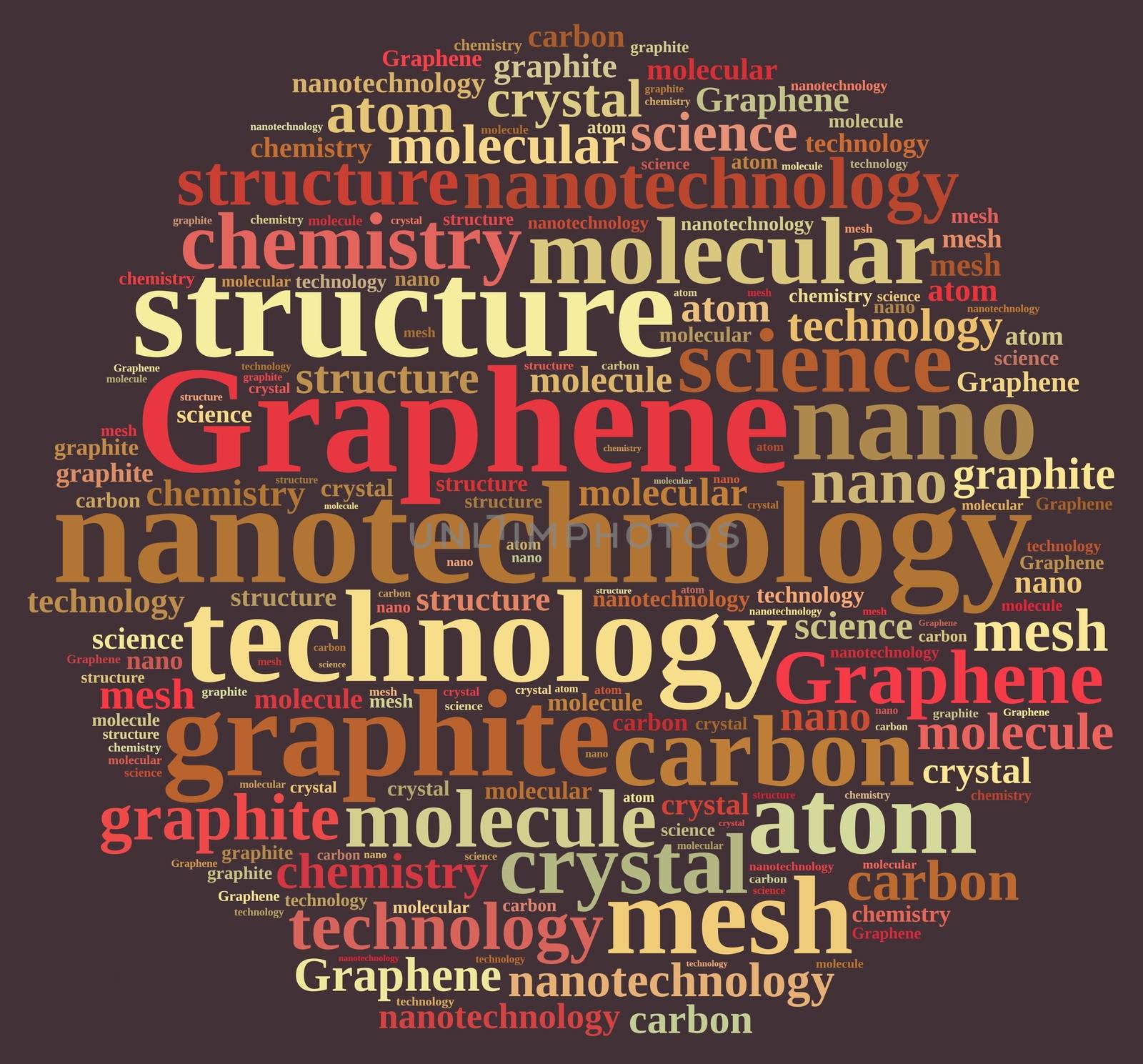 Illustration with word cloud about graphene.