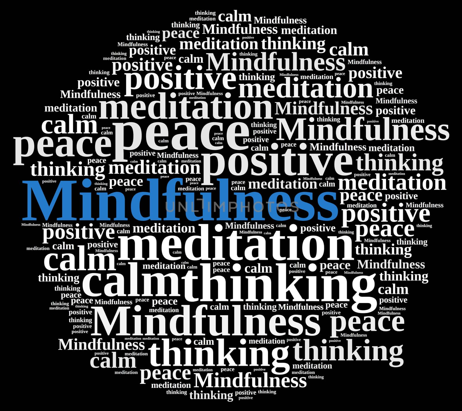 Mindfulness concept illustration with word cloud.