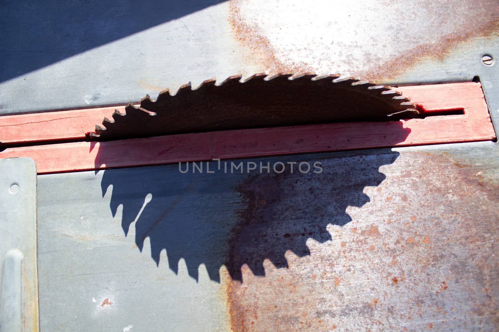 Round saw with teeth in the machine and its shadow by AnatoliiFoto