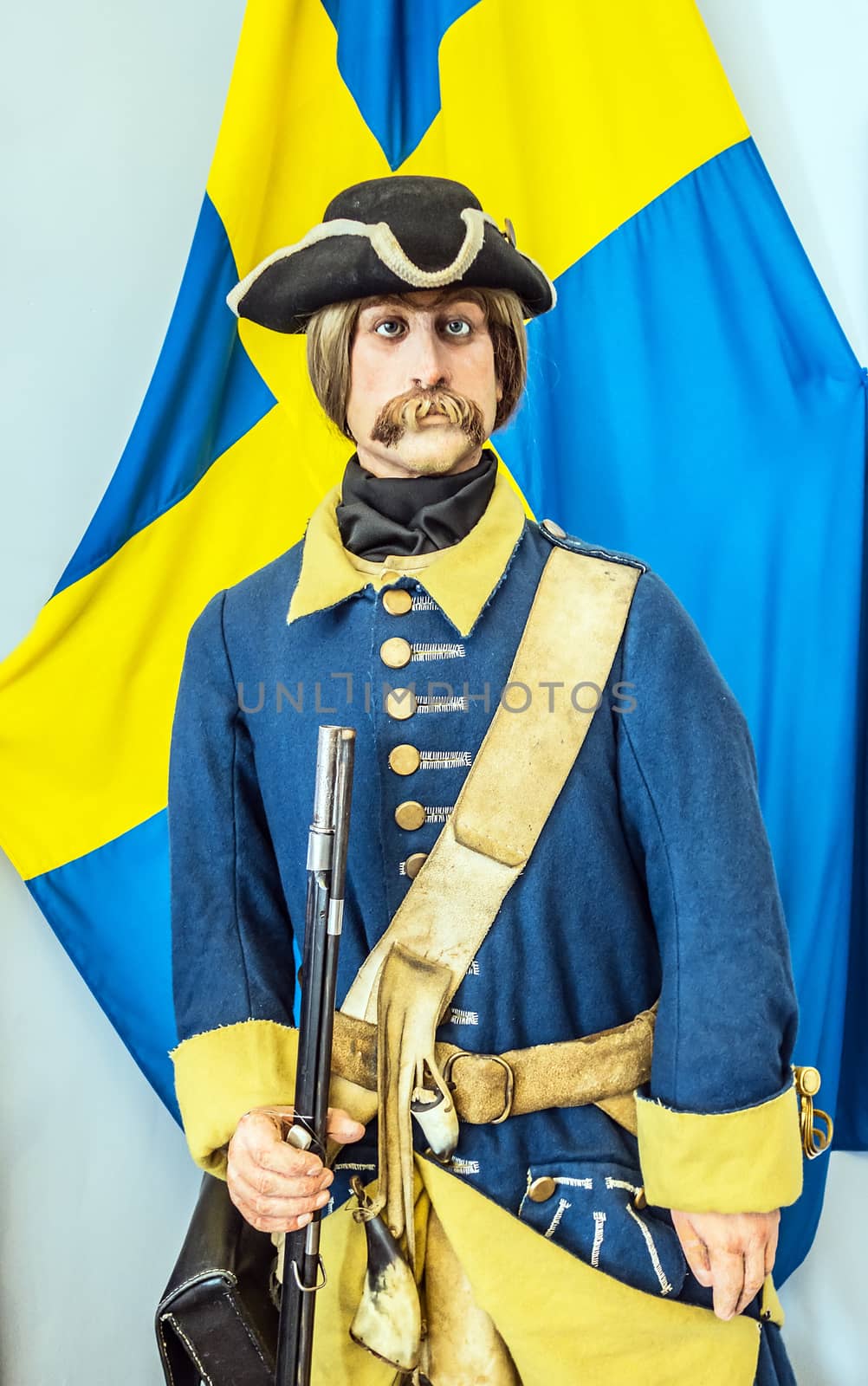 Figure soldier swedish musketeer army uniforms blue from dalregementet at the battle of Poltava 1709 Nordic war