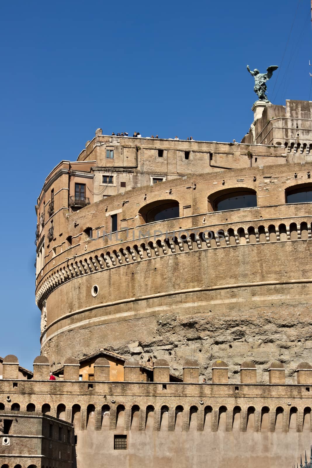 Rome, Italy. 05/02/2019. Facade of the castle and above the bronze statue of the angel.