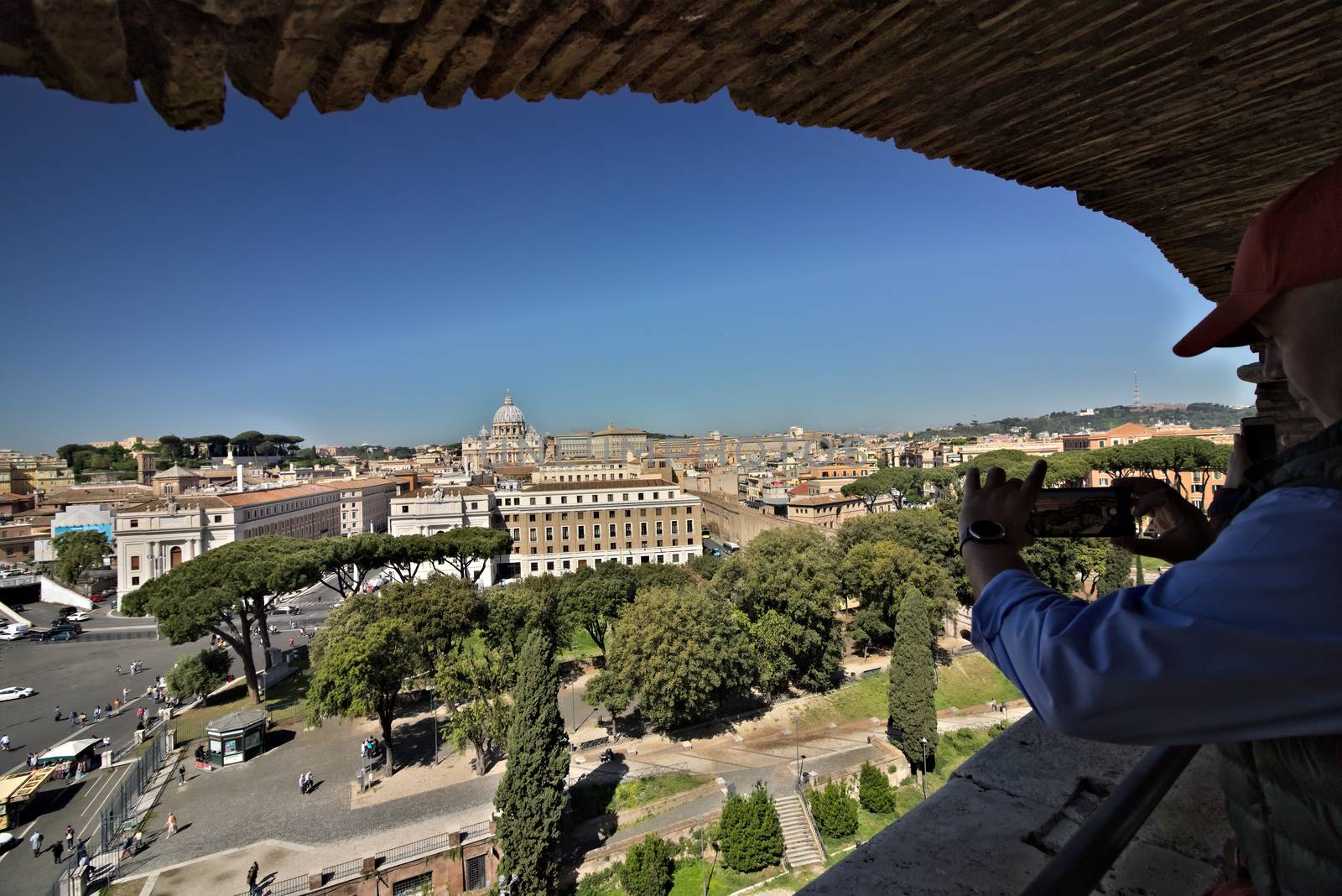 Rome, view with a view of the Vatican palaces taken from a window of Castel Sant'Angelo.