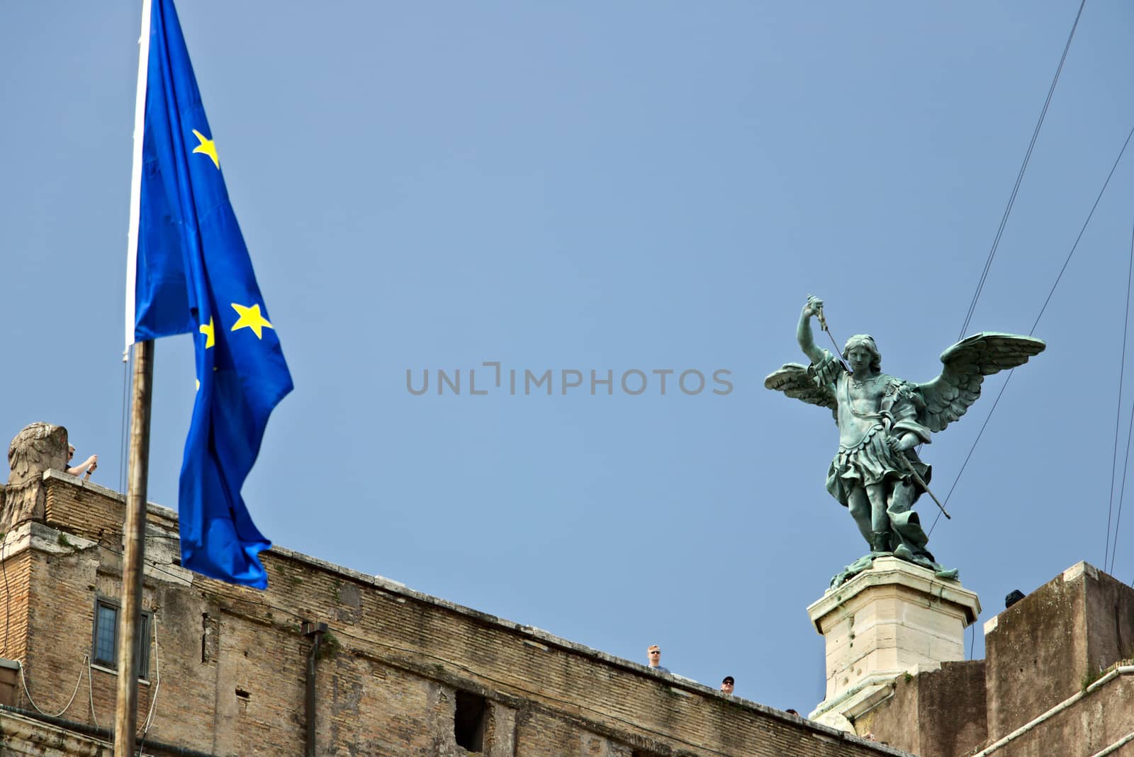 Rome, Italy. 05/02/2019. Facade of the castle and above the bronze statue of the angel.