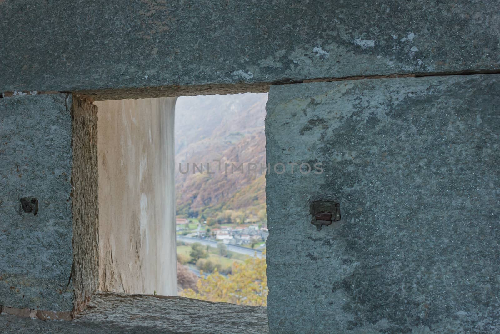 close-up of a slit of an old castle by moorea