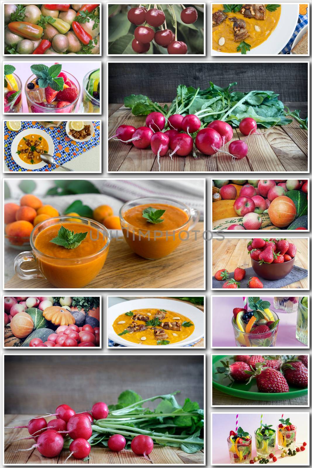 Collage of fruits and vegetables, healthy food. by georgina198