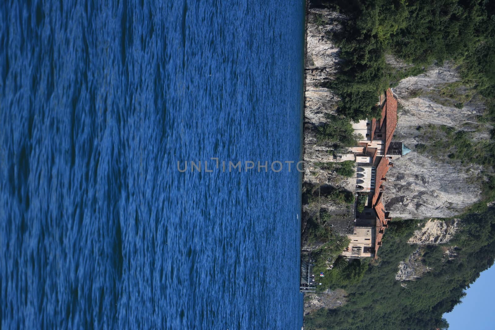 Lake Maggiore, Lombardy, Italy Hermitage of Santa Caterina del Sasso overlooking Lake Maggiore.