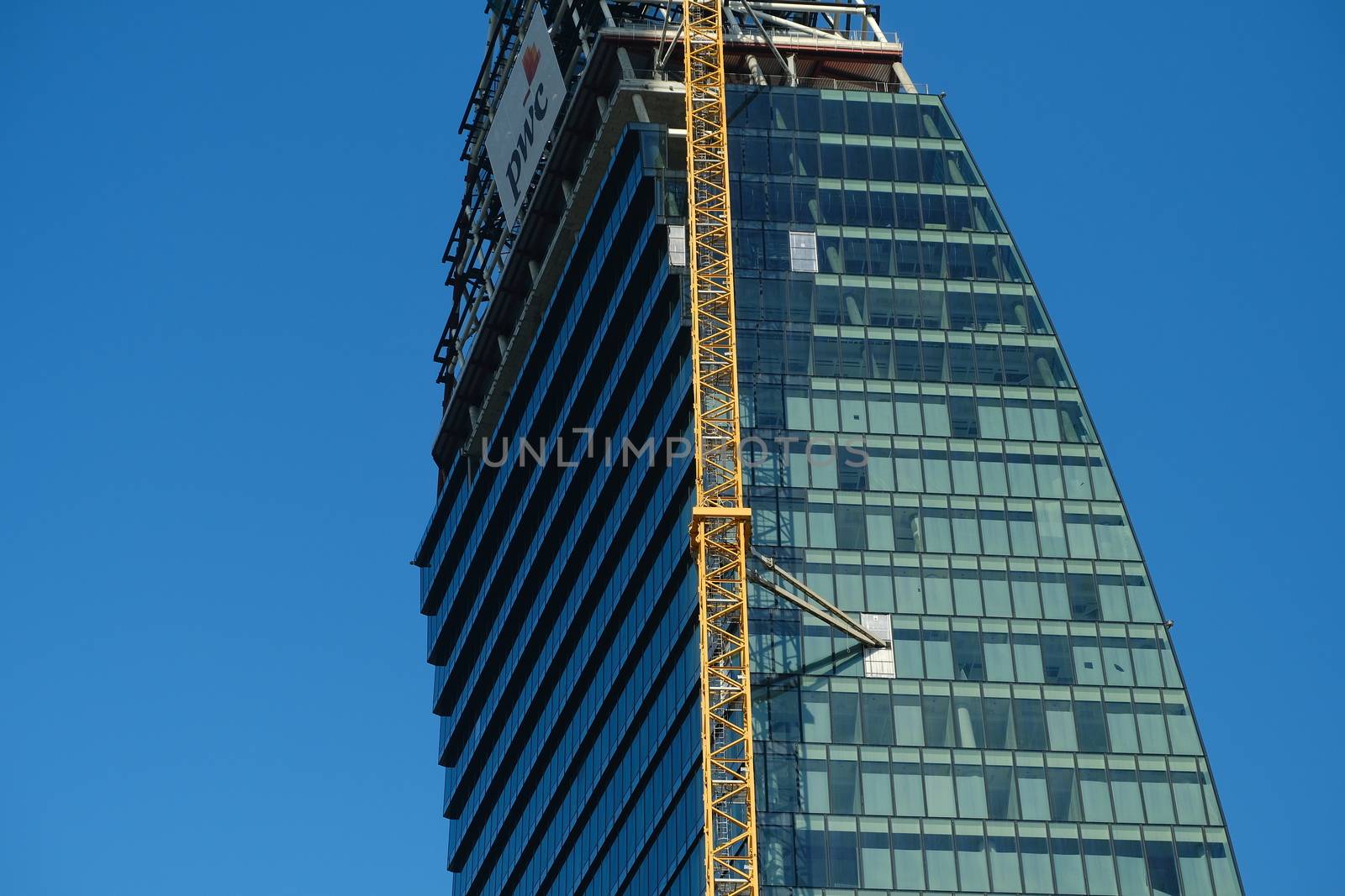 Milan Citylife, Lombardia. Assicurazioni Generali tower. Three towers. Milan. CityLife includes three skyscrapers and pedestrian areas with greenery.