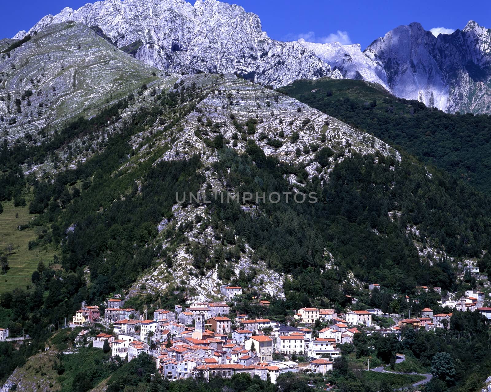 In the background the Apuan Alps. (Tuscany, Italy).  Location famous for the production of Lardo di Colonnata. 