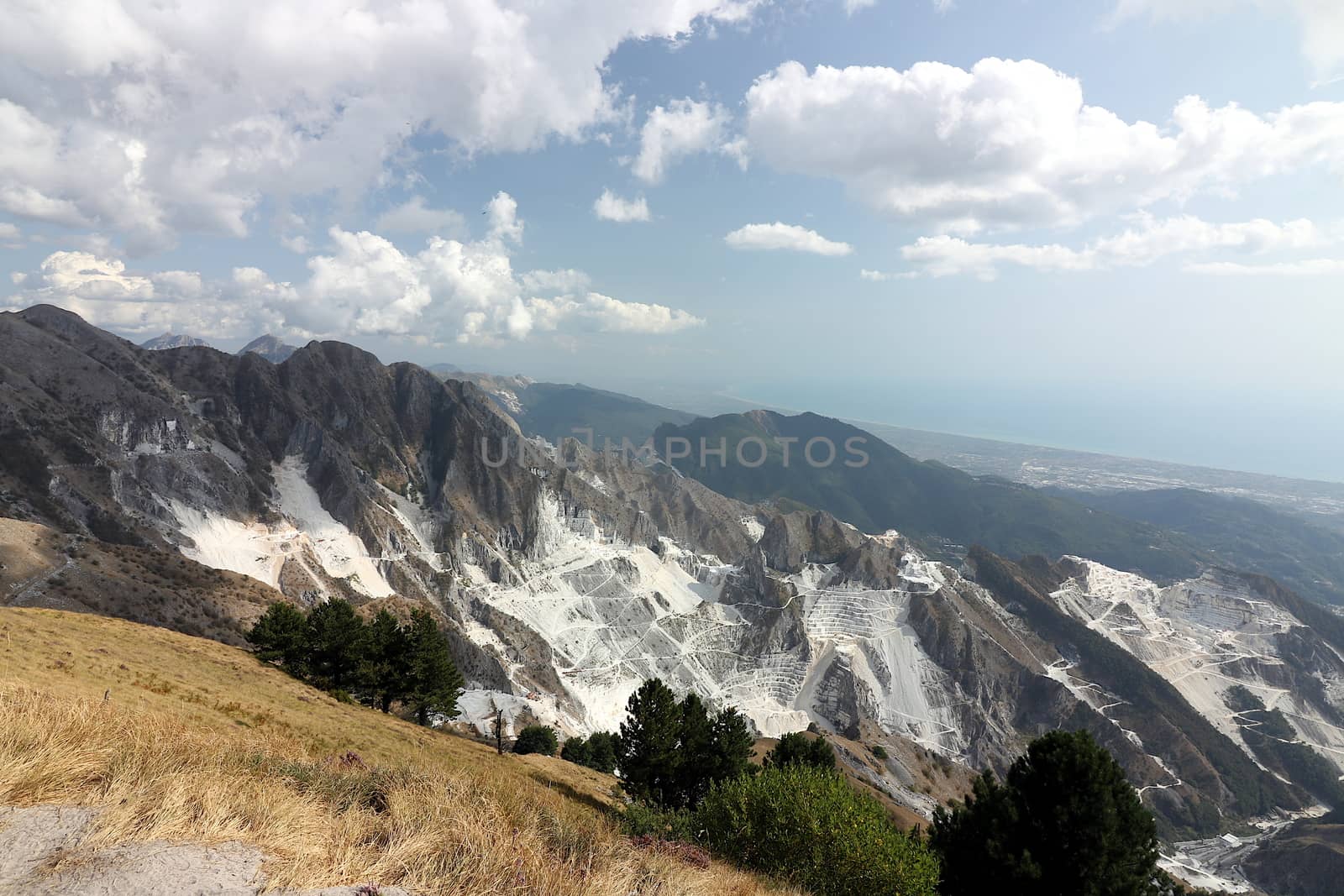 Panorama of the white marble quarries of Carrara on the Apuan Al by Paolo_Grassi