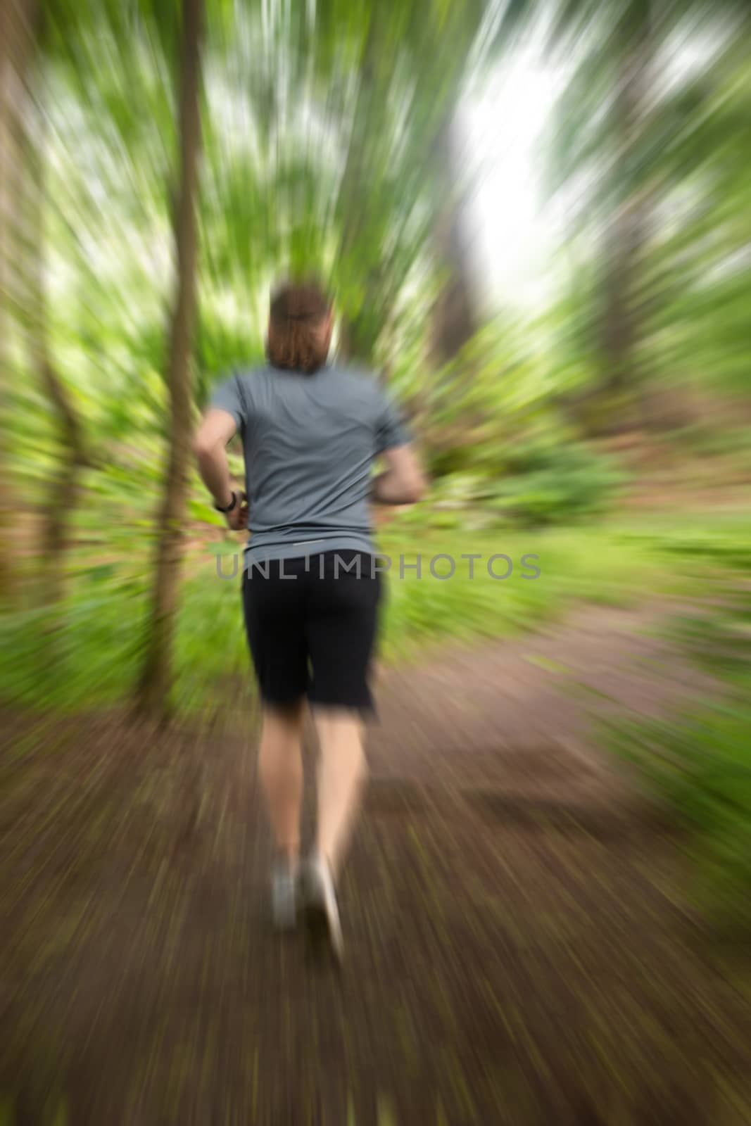 Man running in forest by destillat