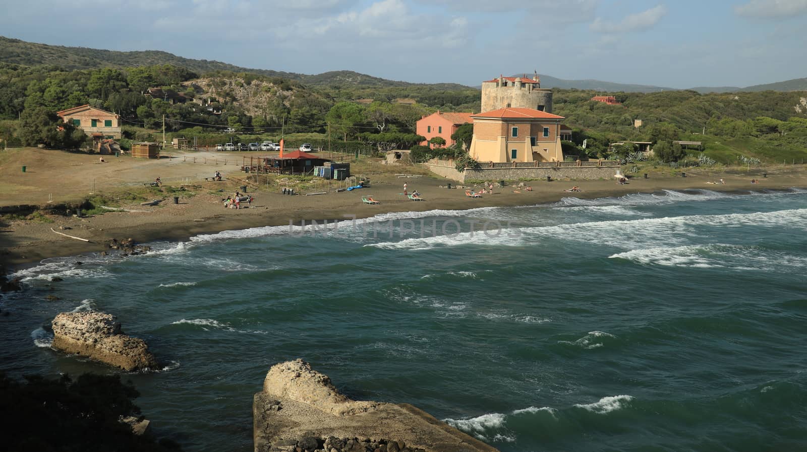 Torre della Tagliata or Puccini Tower, on the beach of Ansedonia. Lookout tower built in the Renaissance in Maremma Toscana. Grosseto