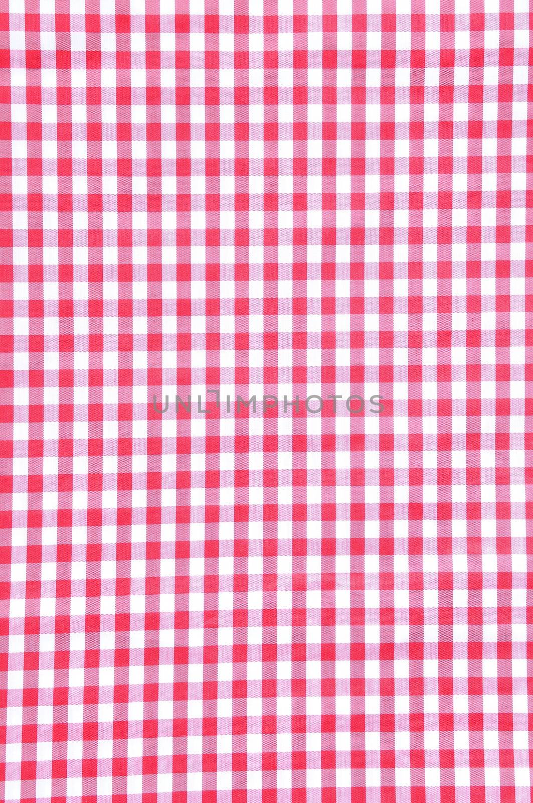 A red checkered fabric closeup tablecloth texture.