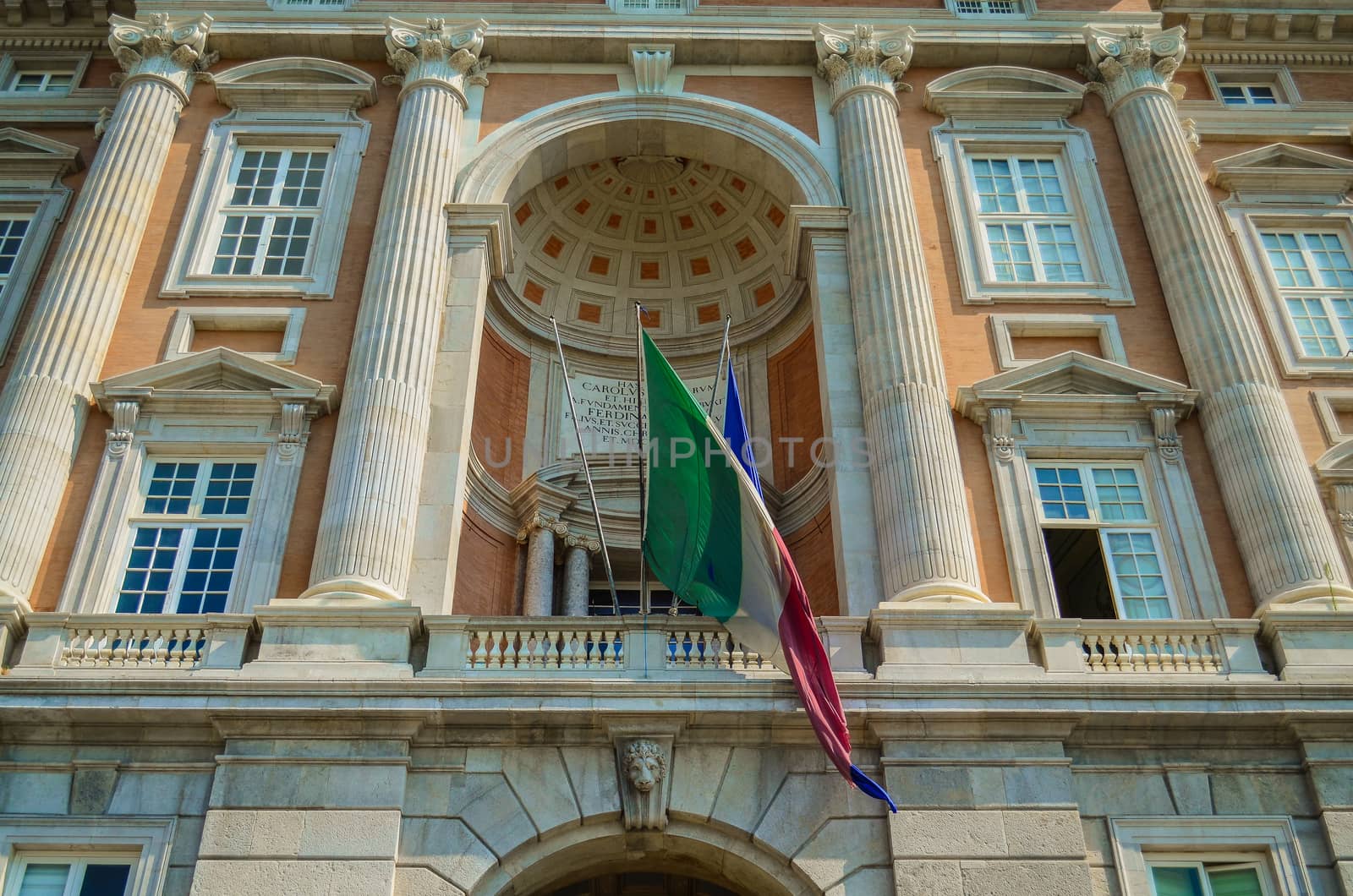 Flag of Italy on royal palace of Caserta