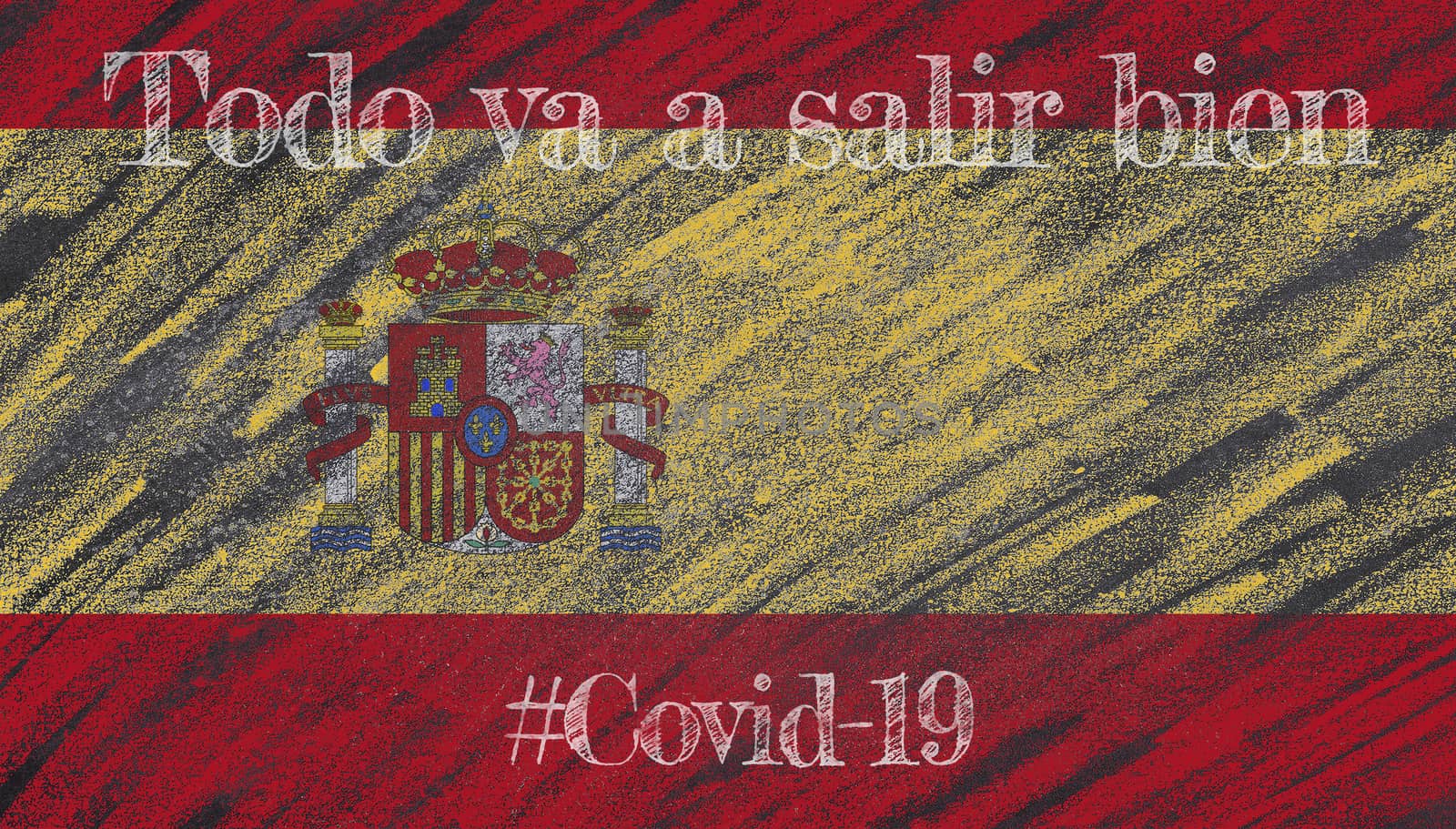 Spain flag with the phrase in Spanish: Everything will be fine. covid 19 by CreativePhotoSpain