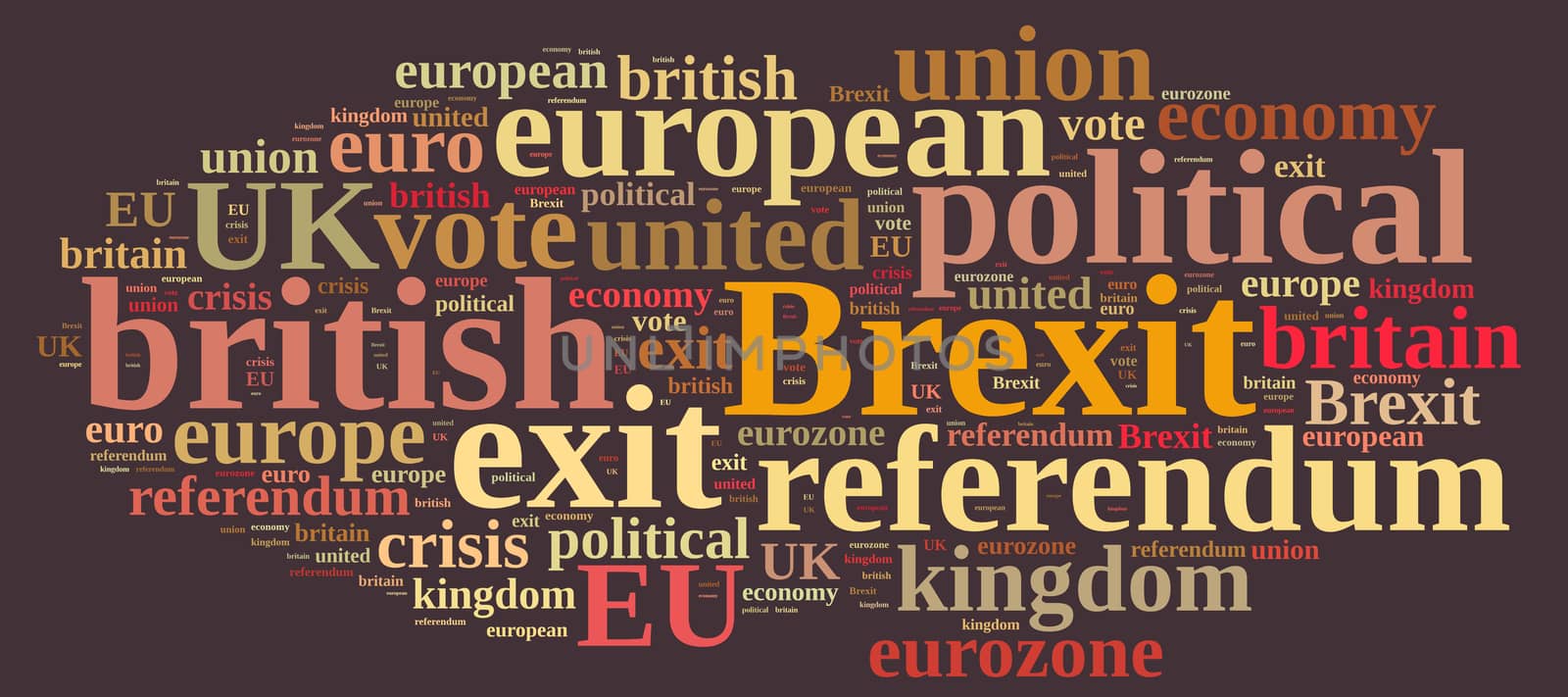 Illustration of word cloud on Brexit, the exit of United Kingdom of the European Union