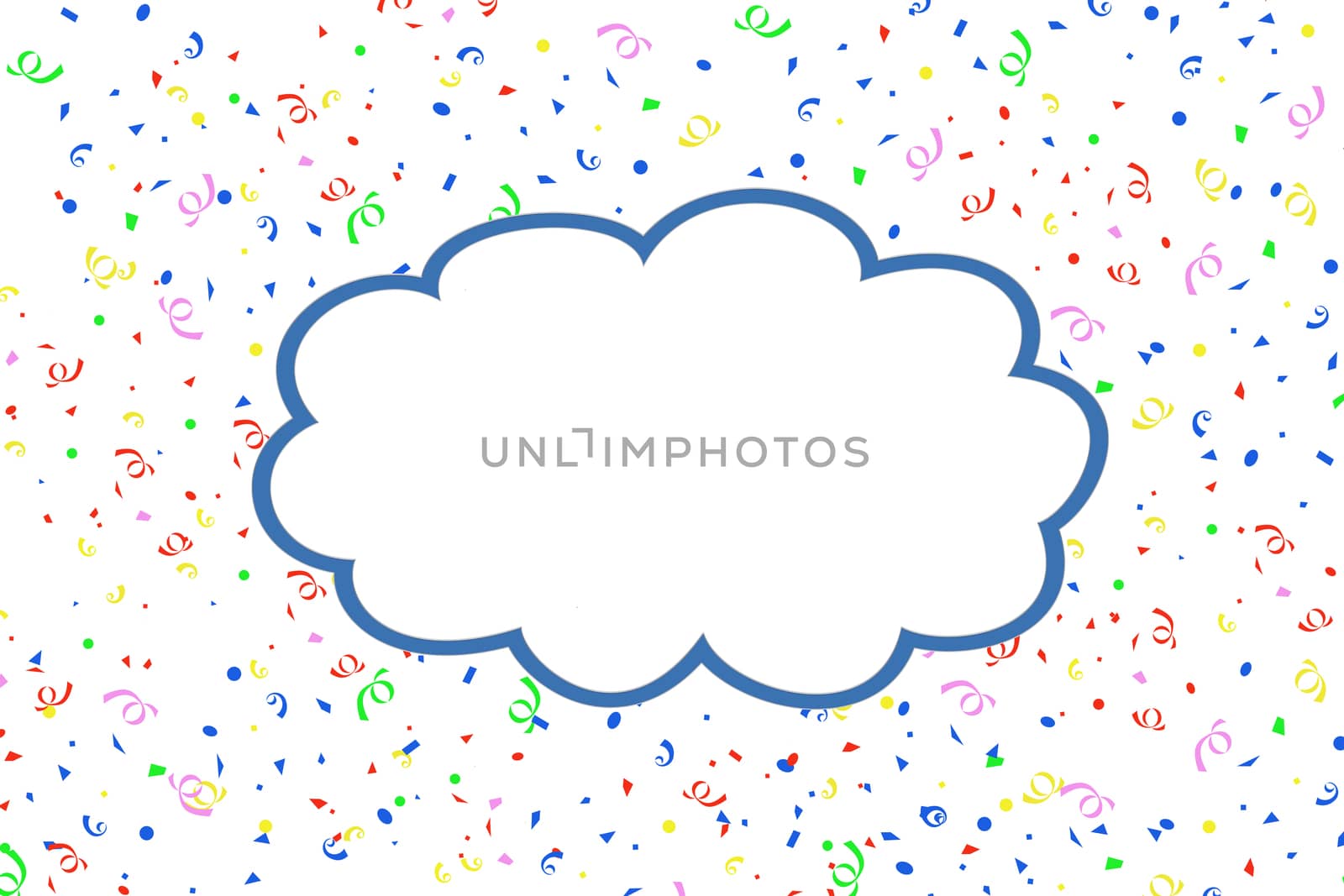 Blue cloud with copy space for text on colorful ribbon background. 3d rendering.