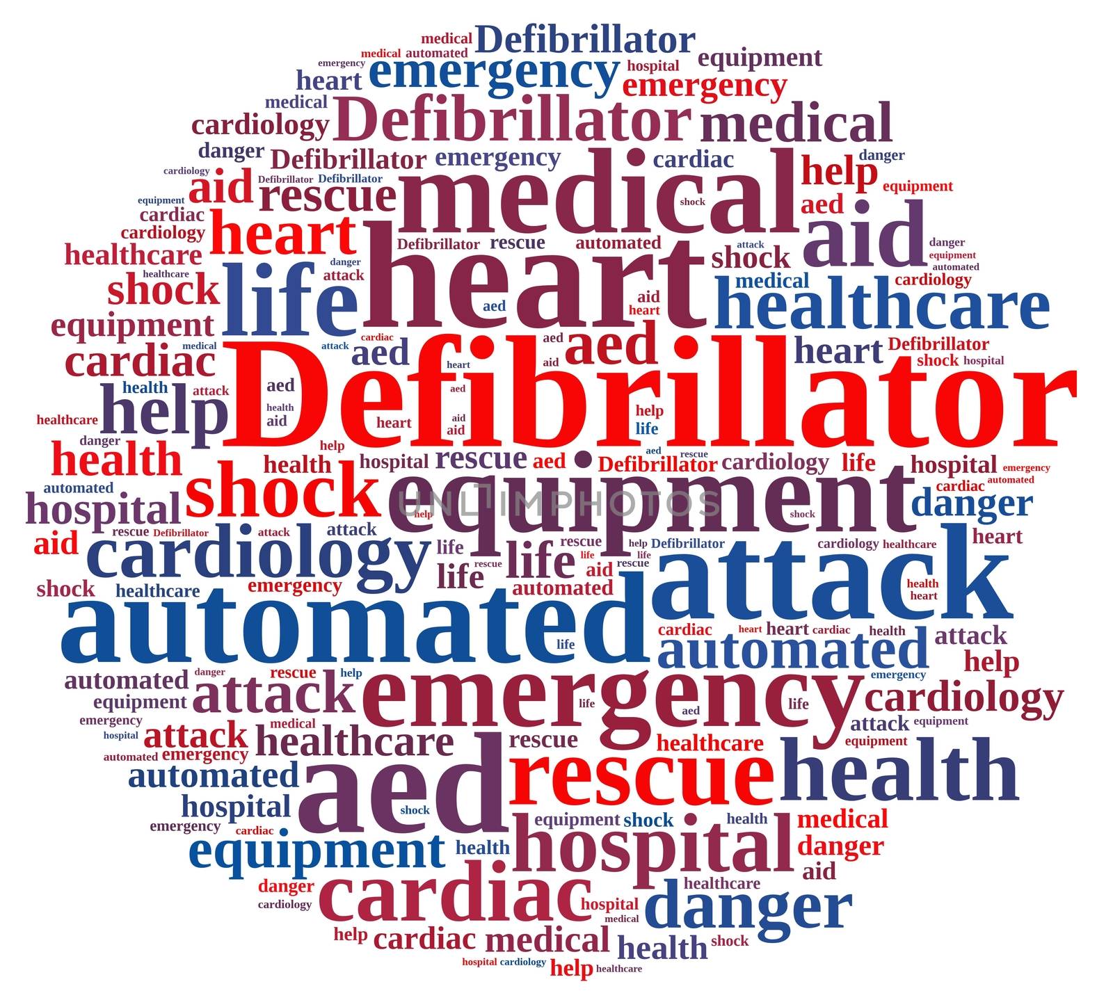 Illustration with word cloud relating to Defibrillator.