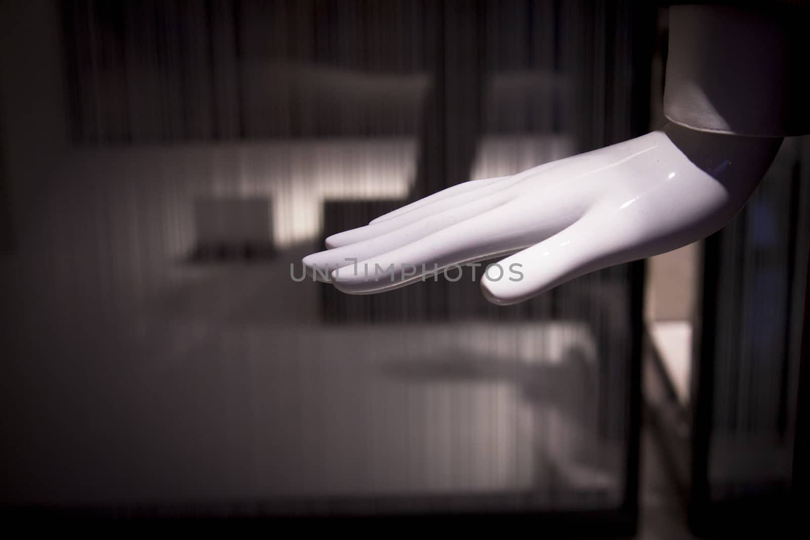 White mannequin hand. Palm down. No people