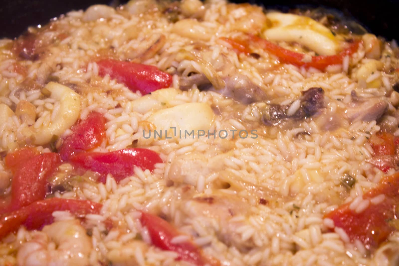 Half cooked rice for paella. No people