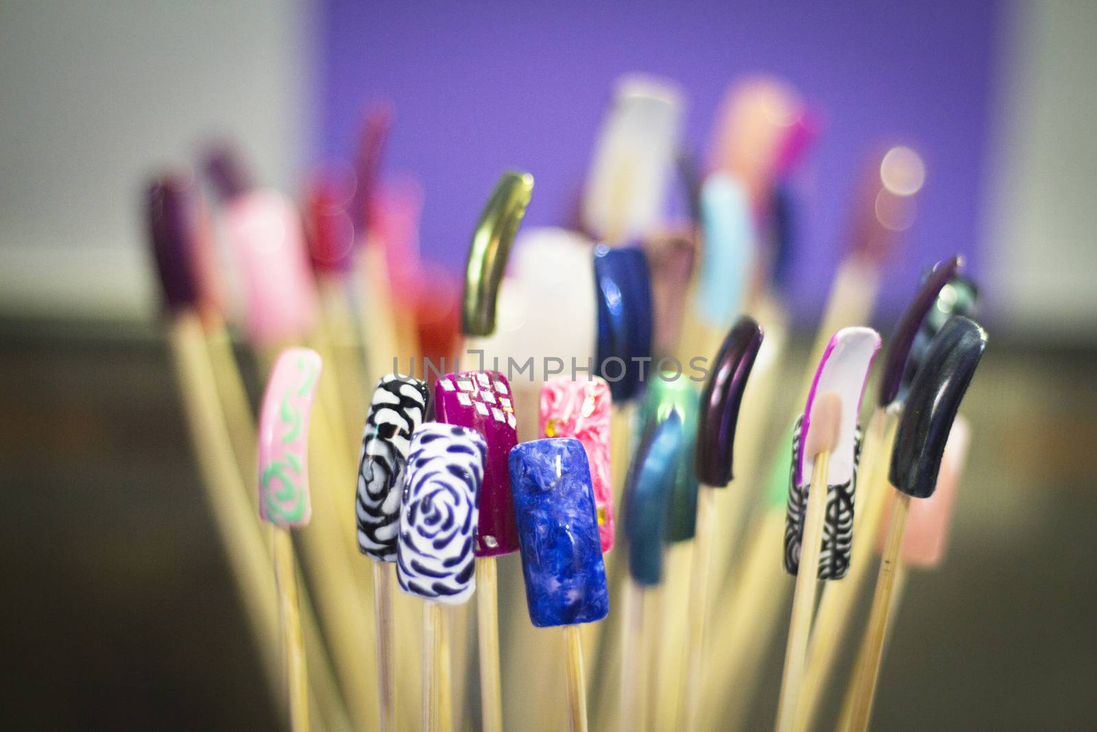 Permanent acrylic nail sample. Different designs. Nobody