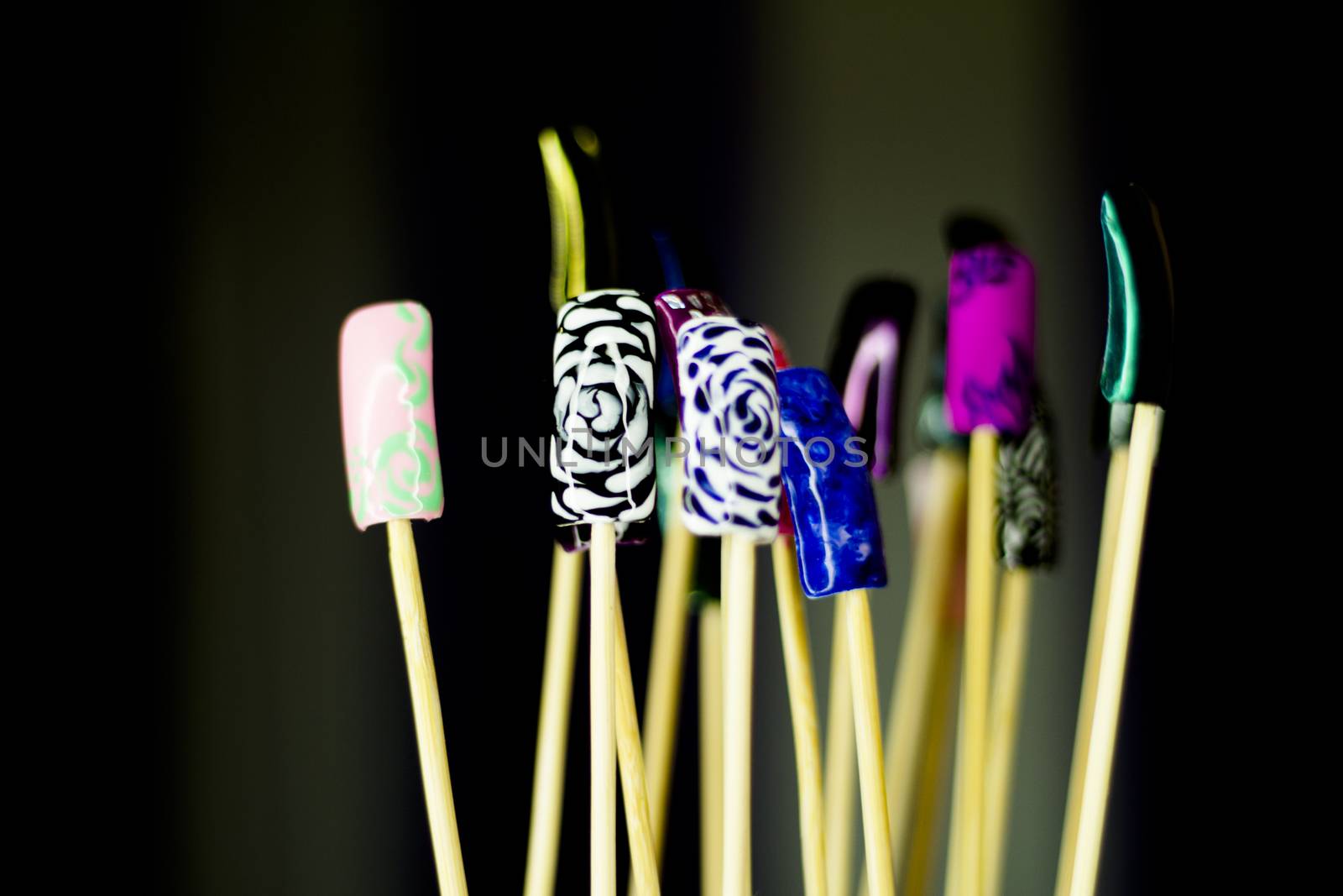Permanent acrylic nail sample. Different designs. Nobody
