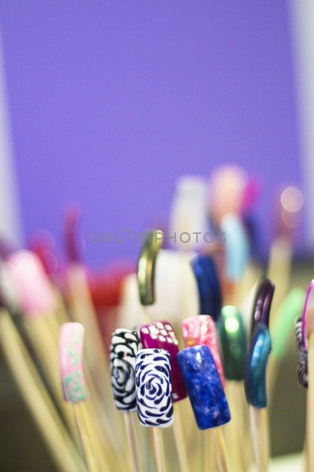 Permanent acrylic nail sample. Different designs. Nobody