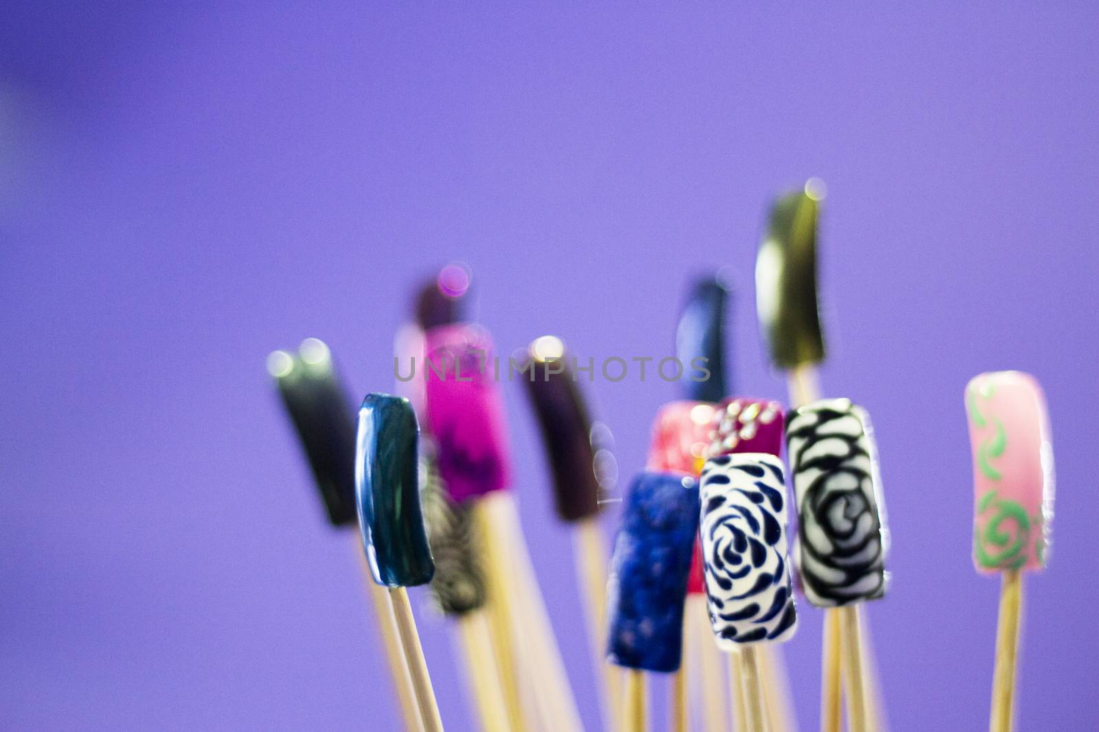 Permanent acrylic nail sample. Different designs. Nobody