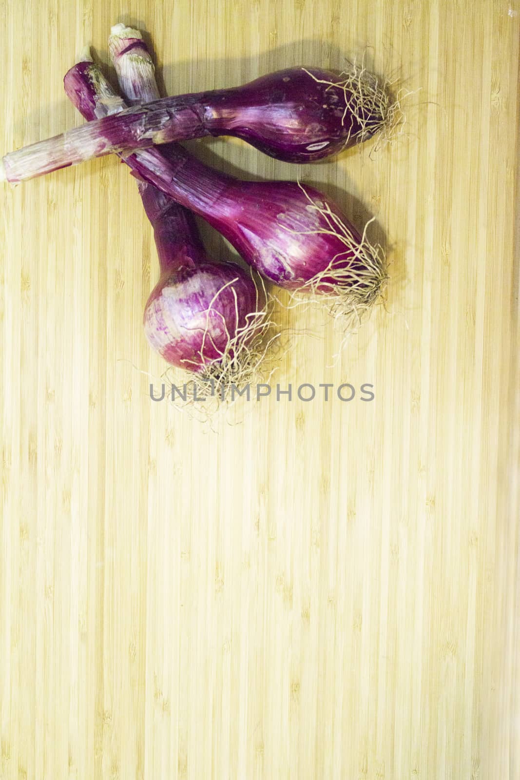 Uncooked purple chives in the kitchen. No people