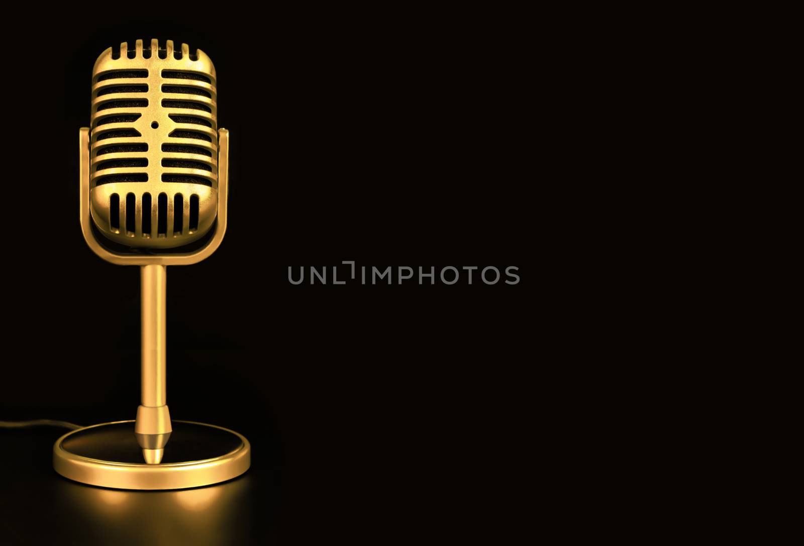 Retro microphone of gold on black background by Buttus_casso