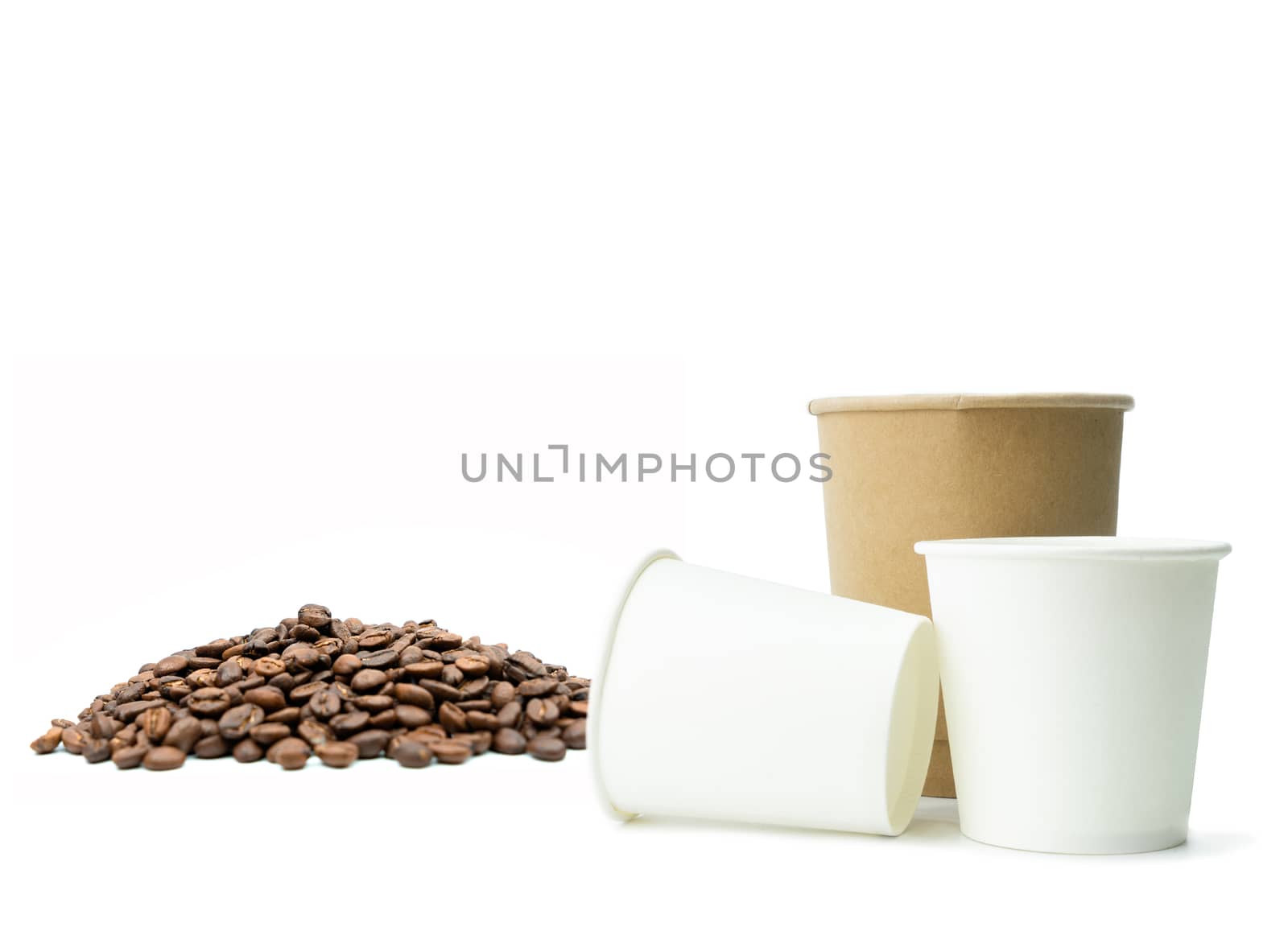 Paper cup with coffee beans on isolated white by Buttus_casso