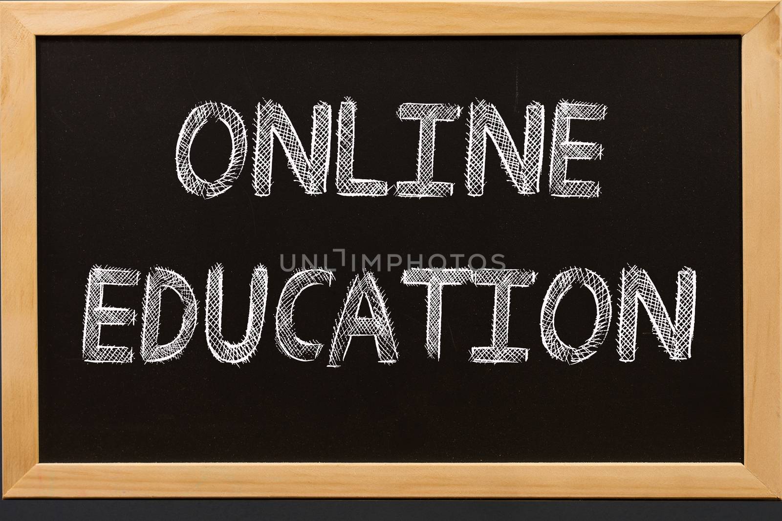 Concept Education online.  Education online text on black background