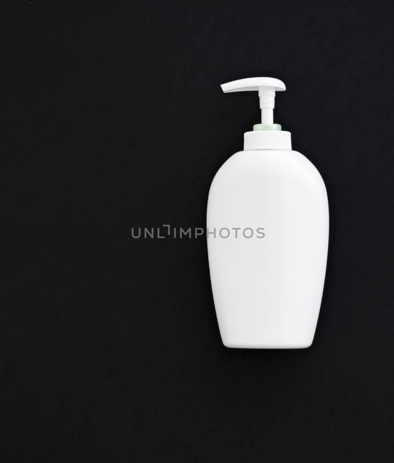 Blank label cosmetic container bottle as product mockup on black background by Anneleven