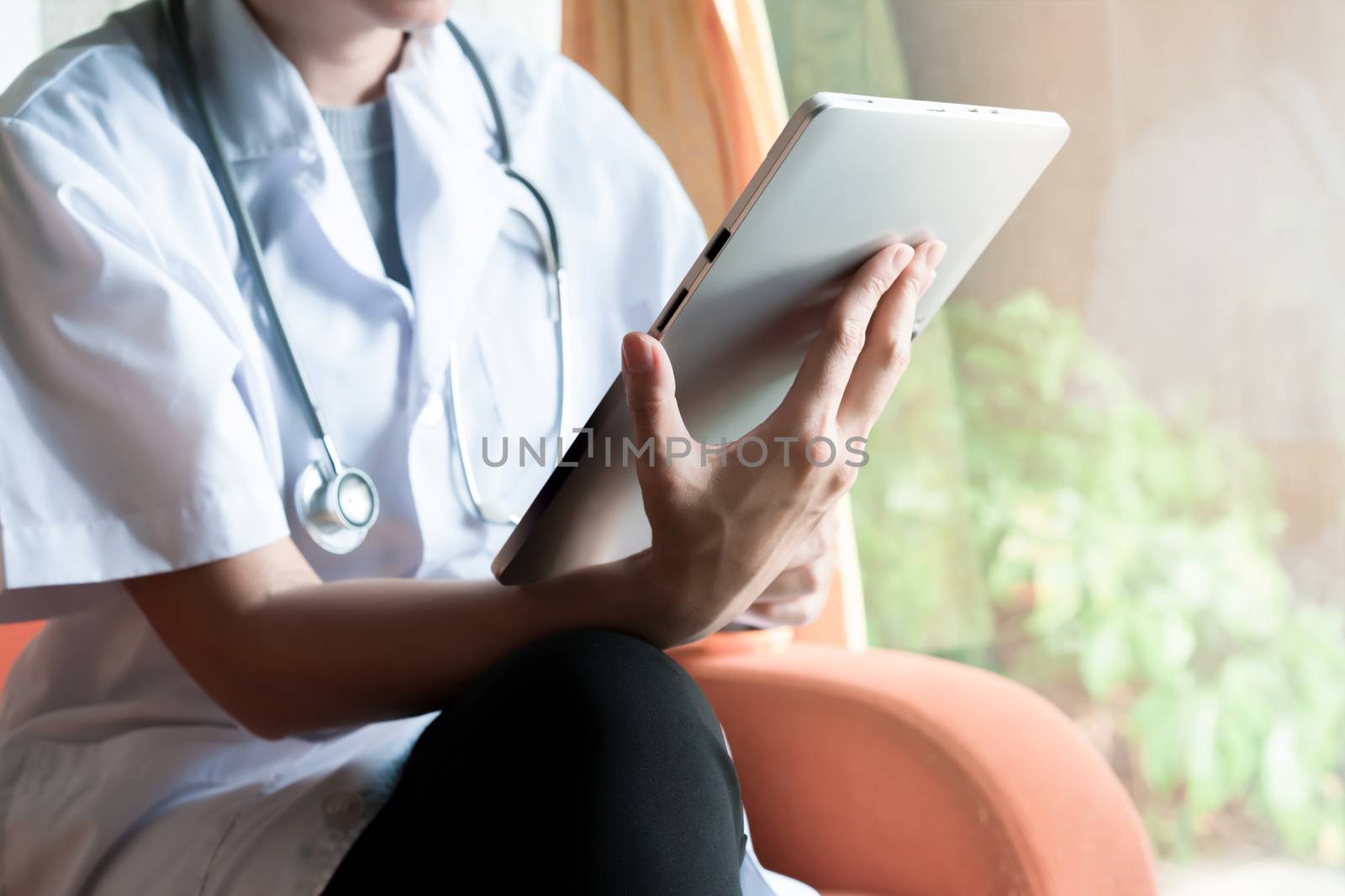 Doctor online consultation with sick people on tablet and talk on video call