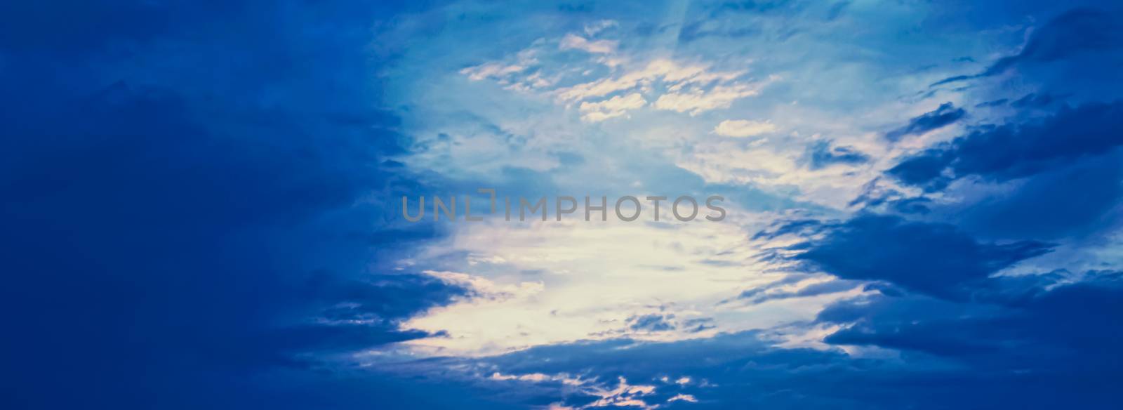 Dramatic cloudy sky at sunrise, nature and background