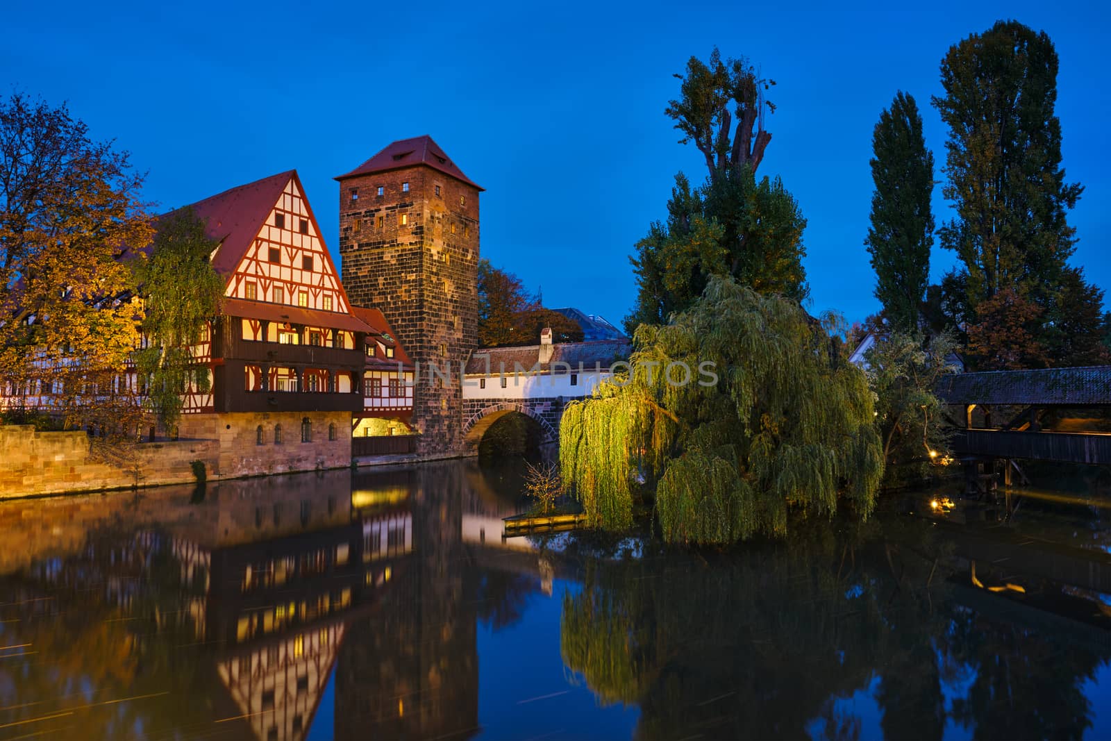 Nuremberg city houses on riverside of Pegnitz river. Nuremberg, Franconia, Bavaria, Germany by dimol