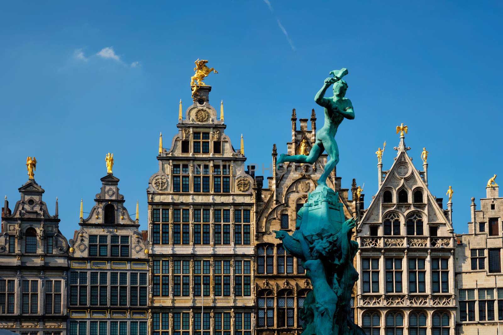 Antwerp Grote Markt old houses and monumental fountain sculpture, Belgium. Flanders by dimol