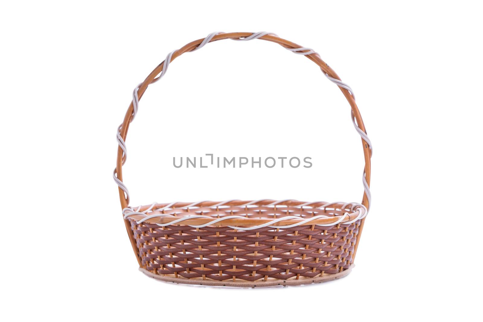 Empty wicker basket with clipping paths isolated on white background