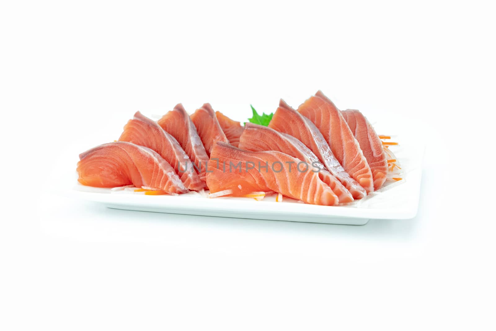 Salmon Sashimi on white background.  Japan food concept