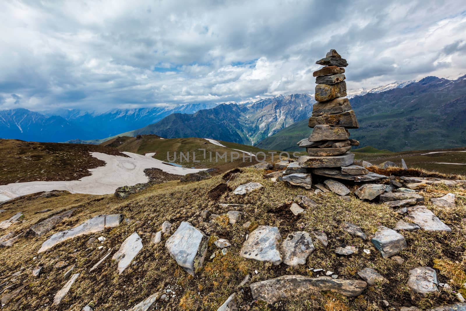 Stone cairn in Himalayas by dimol