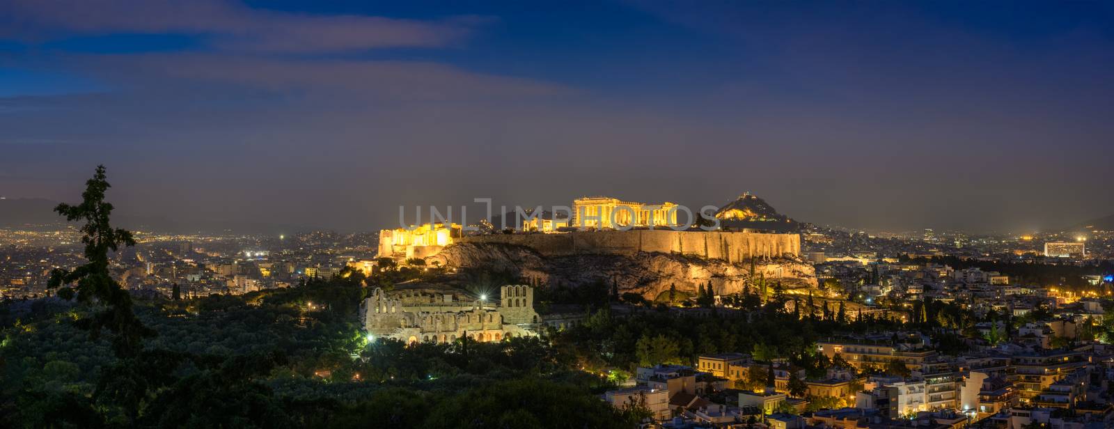 Parthenon Temple and Amphiteater are ancient architecture at the Acropolis, Athens, Greece by dimol