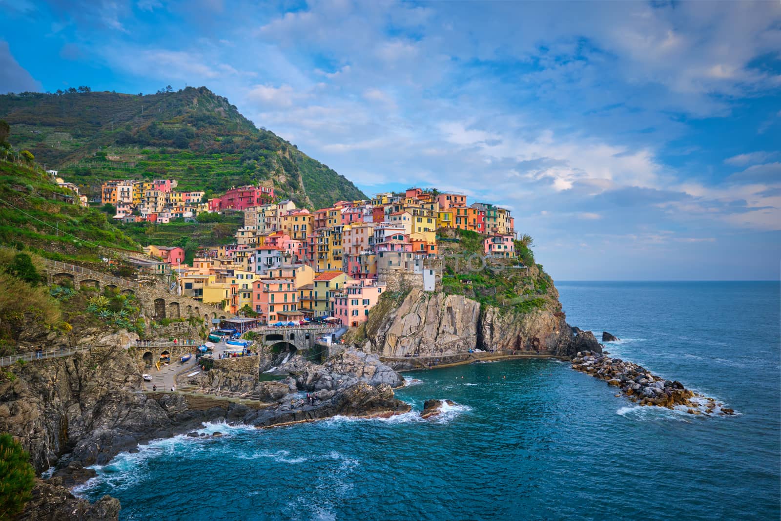 Manarola village on sunset, Cinque Terre, Liguria, Italy by dimol