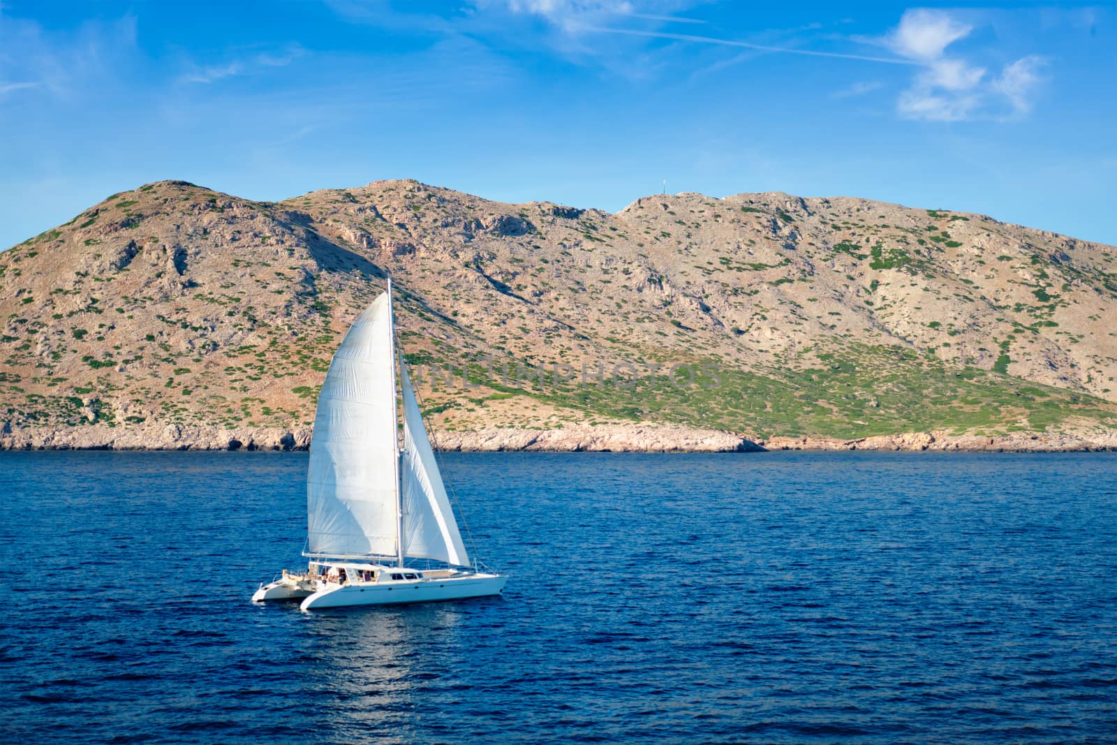 Catamaran yacht in Aegean Sea Mediterranean Sea, Greece
