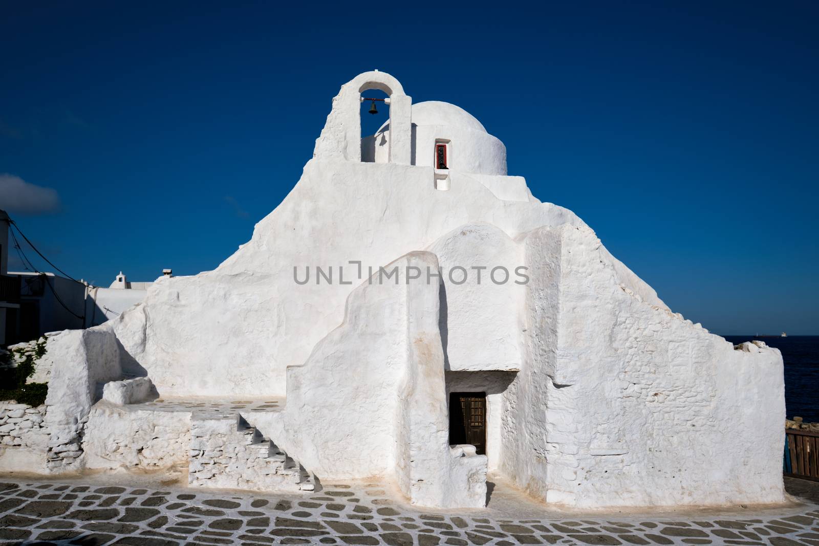 Greek Orthodox Church of Panagia Paraportiani in town of Chora on Mykonos island by dimol