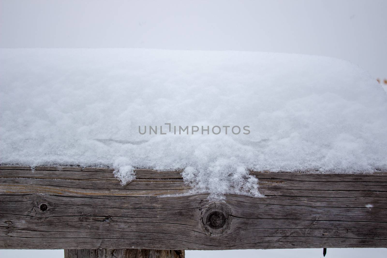 Wooden beam under the snow. Winter with snow